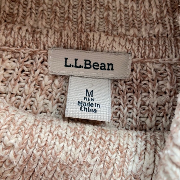 L.L. Bean Chunky Knit Cowl Neck Cream Tan Heather Cozy High Low Sweater Size M - Picture 5 of 10